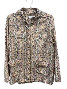 Dear John Snake Print Snap Full Zip Hooded Jacket Womens S Utility Animal Print
